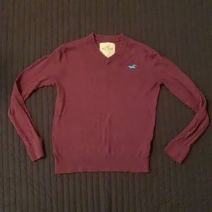 Hollister Maroon V-Neck Sweater Small